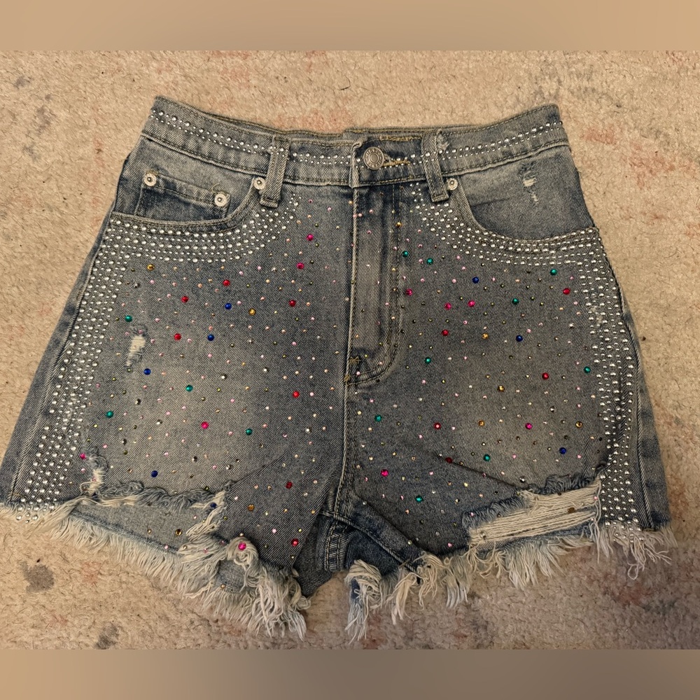 Blue B Rhinestone Embellished Denim Shorts
